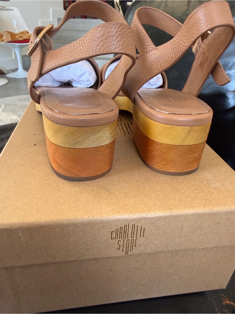 Charlotte Stone Allie Tan clog sandal, Color: Camel - Picture 5 of 6